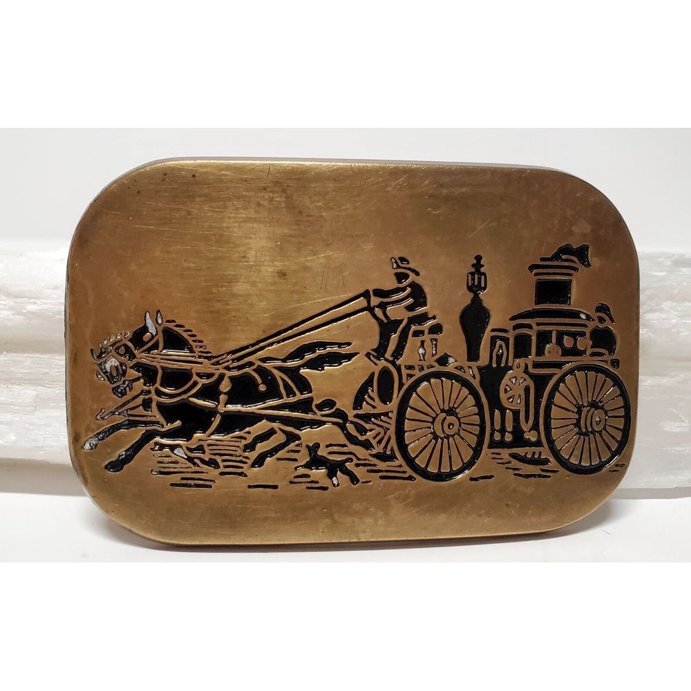 VTG Baron Brass Belt Buckle 1978 Baron Horse Drawn Wagon Steam Pump Fire Engine
